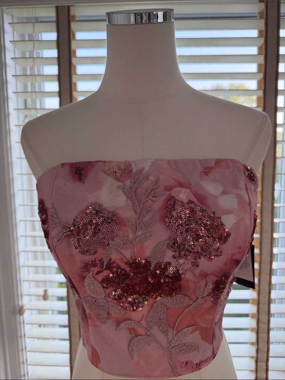 NWT Muse Sequin Embroidered Bustier Floral Strapless Pink Crop Top Size 10